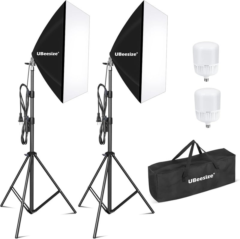 UBeesize Softbox Photography Lighting Kit, 27” x 20” Continuous Lighting Kit with 2pcs 40W E27 Socket 6500K Bulbs, Professional Photo Studio Lighting for Video Recording, Portrait Shooting - Image 1